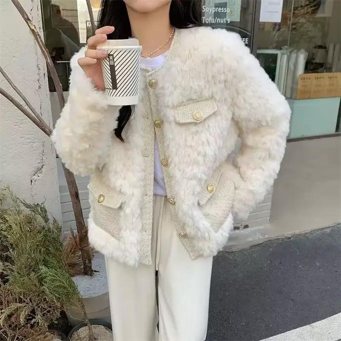 Manteau épais en laine d'agneau pour femmes, haut ample d'automne et d'hiver 2025 pour femmes