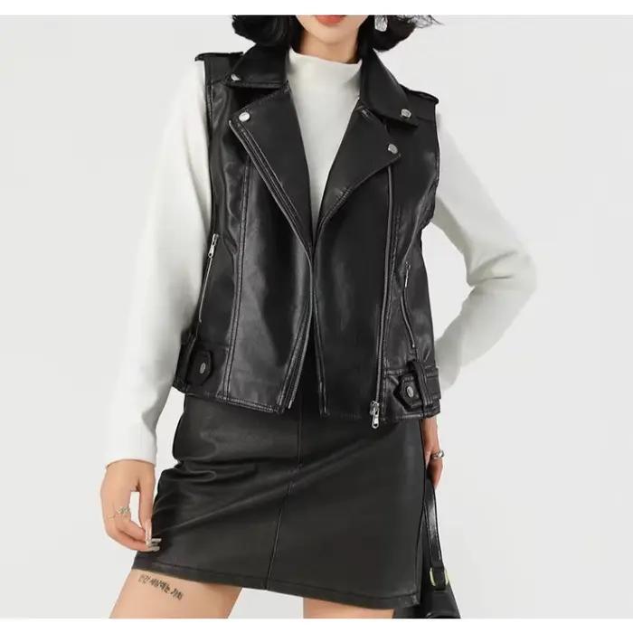 Gilet en cuir à revers pour femmes, costume à la mode, nouvelle veste polyvalente en cuir pour print