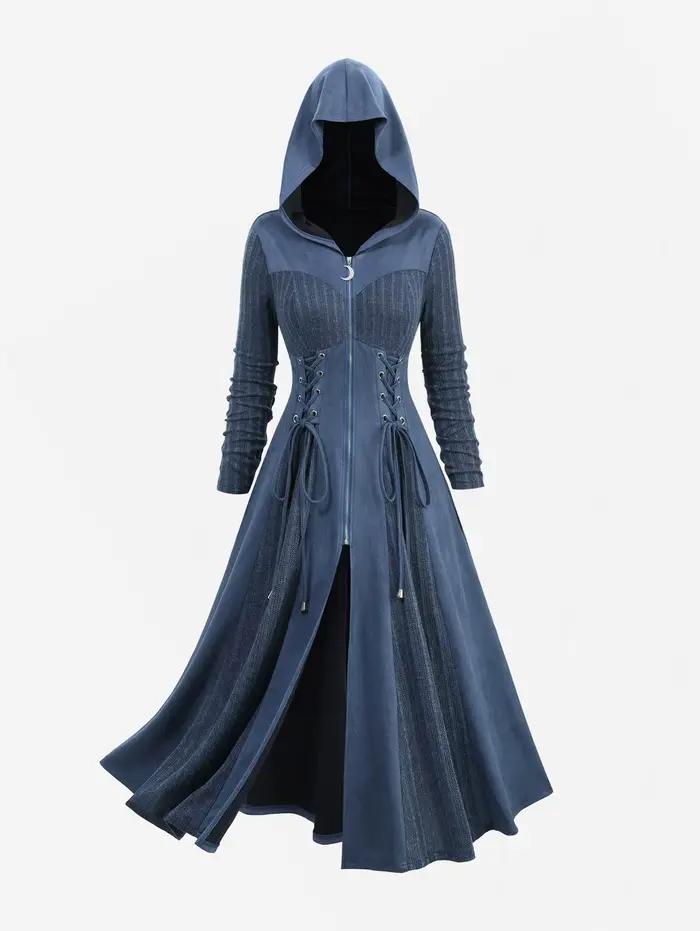 Manteaux à capuche grande taille pour femmes, automne-hiver, avec lacets, œillets, fermeture éclair,