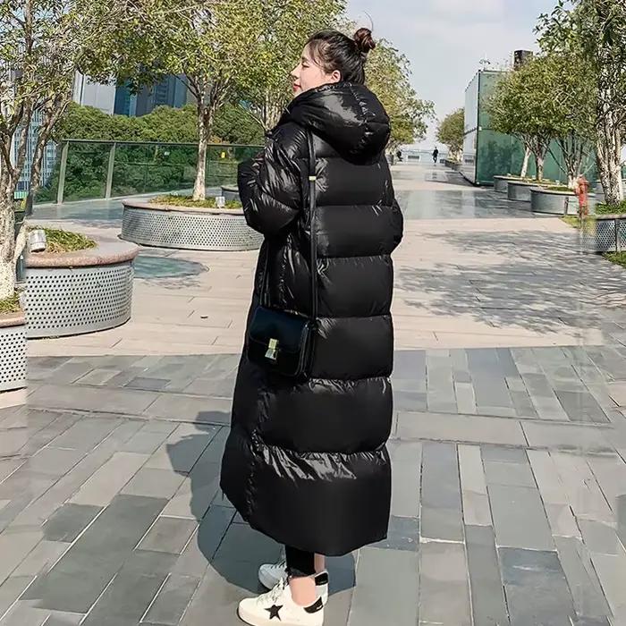 Parkas de neige épais pour femmes, veste à capuche en coton brillant, manteau long, coupe-vent, vête