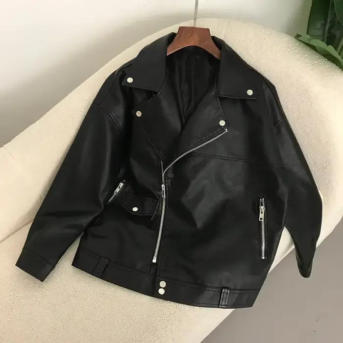 DEBAIFUR printemps automne européen américain lâche décontracté revers manteau en cuir moto courte v