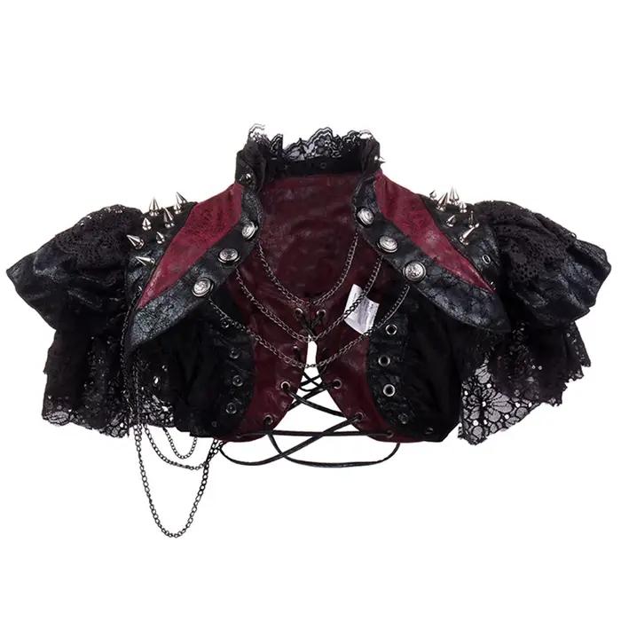 Veste vintage en cuir rouge et dentelle noire pour femme, RiSALE Equiy2k, Costume Steampunk, Vêtemen