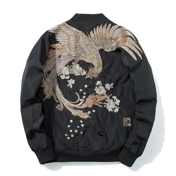 Veste de baseball brodée d'oiseaux pour hommes et femmes, blouson aviateur pilote, manteau décontrac