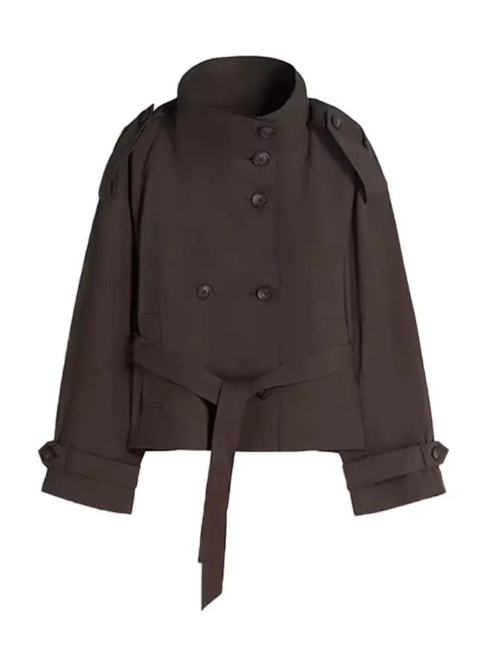 Veste coupe-vent élégante pour femme, col montant, double boutonnage, manches longues, poches, colle