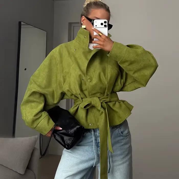 Veste Blazer Chic surdimensionnée à lacets pour femmes, manteaux de costume élégants avec poches à r