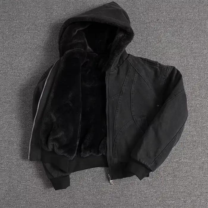 Mauroicardi automne hiver court épaissi chaud surdimensionné toile lavé rembourré veste avec fausse 