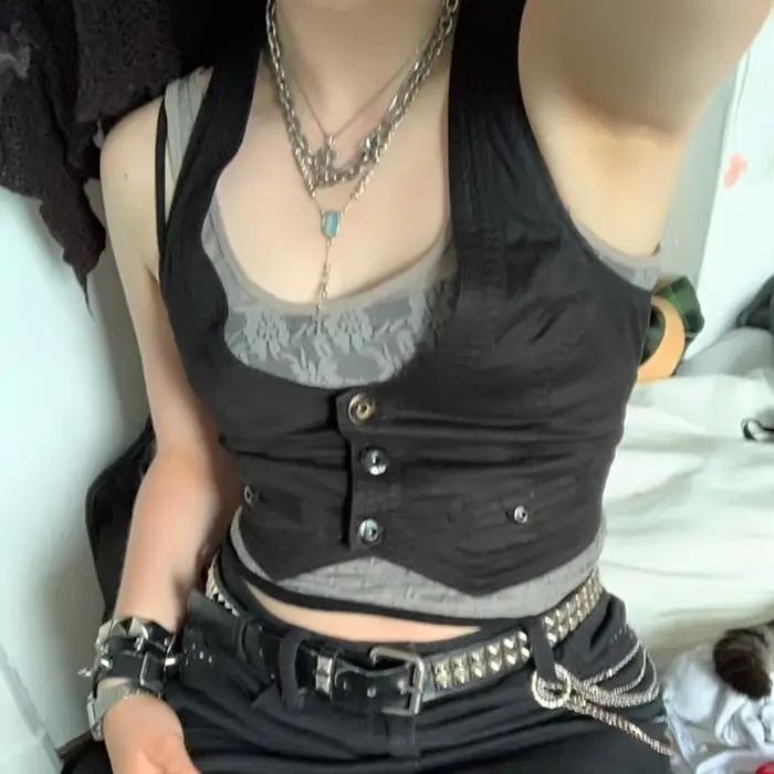 Gilet de style punk vintage des années 90 et 00, haut précieux, esthétique Y2K, Fairycore Grunge, bo