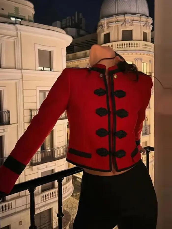 Veste Rétro Napoléon Femme Tendance, Manteau Slim à Panneaux et Col Mandarin Boutonné, Nouveauté Pri