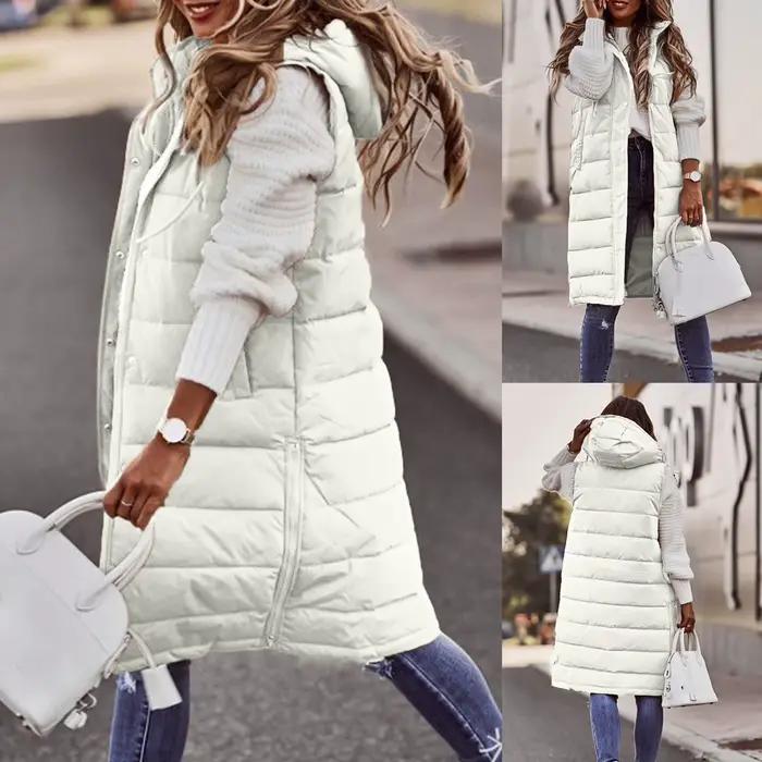 Manteaux d'hiver longs pour femmes, gilet avec capuche, matelassé, veste en coton, sans manches, man