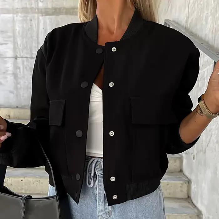 Vestes bombardier pour femmes, mode, manches longues, boutons, courtes, décontractées, amples, mante