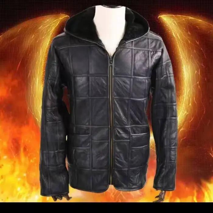 Manteau de fourrure chaud pour hommes, plus chapeau, manteau en peau de mouton 100% véritable, costu