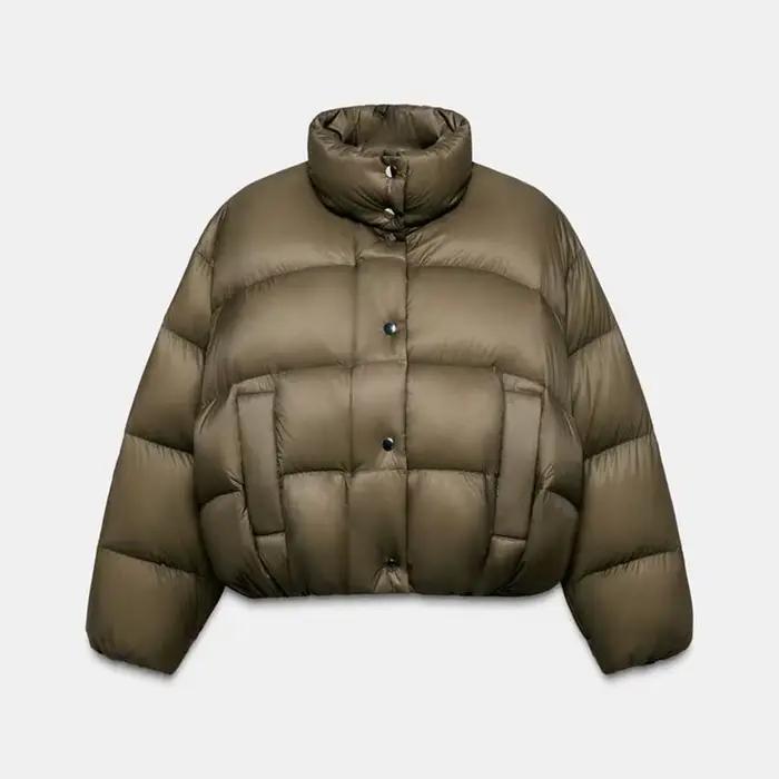Veste matelassée vert Olive pour femme, manteau à col montant, manteaux courts, mode chaud, vêtement
