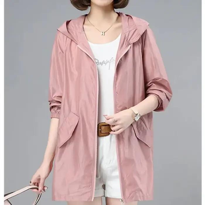 Coupe-vent femmes veste mince soleil résistant aux UV manteau à capuche en plein air à manches longu