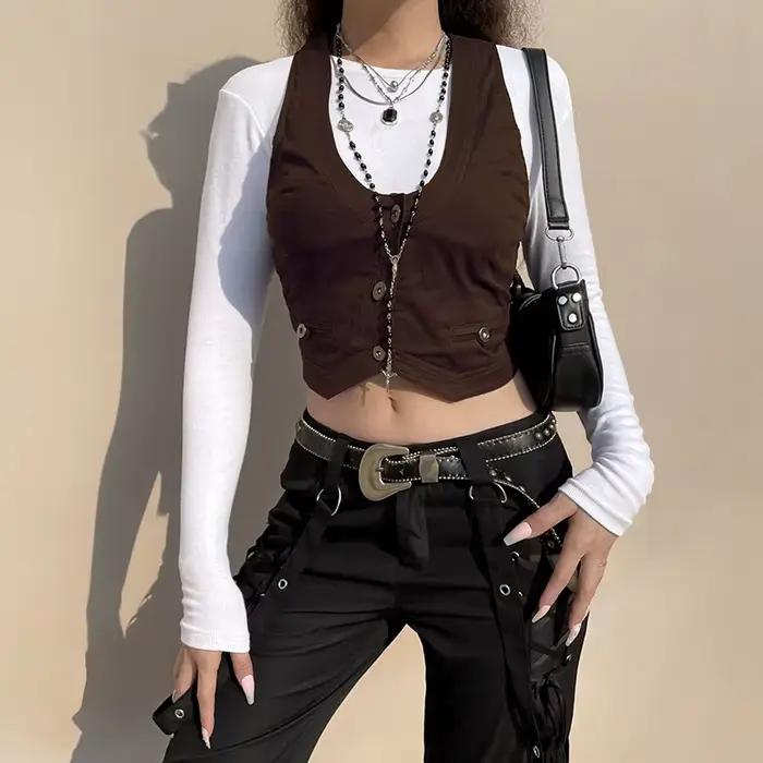 Gilet de style punk vintage des années 90 et 00, haut précieux, esthétique Y2K, Fairycore Grunge, bo