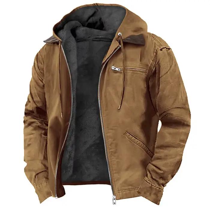 Veste homme 2026 – Manteau décontracté exclusif européen, couleur unie, à capuche, en coton, avec fe