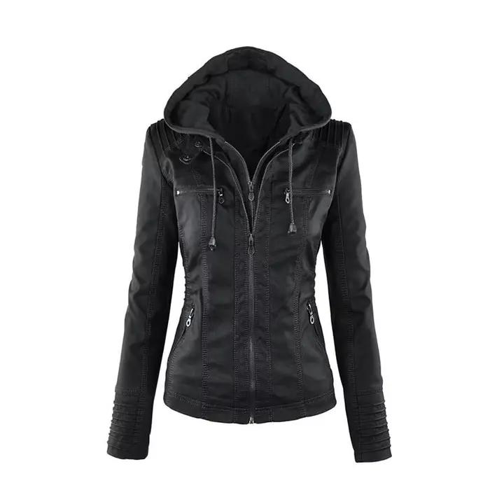 Veste en simili cuir pour femmes, manteau d'hiver féminin, veste de moto, Faux daim, sweat à capuche