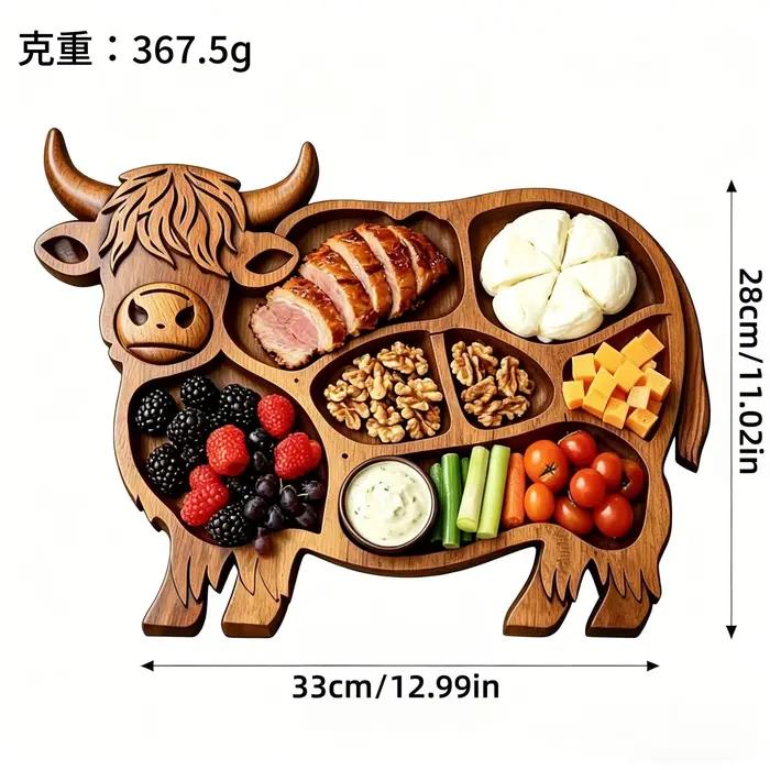 Planche à charcuterie en bois naturel, plateau de service en bois avec motif vache des Highlands, pl