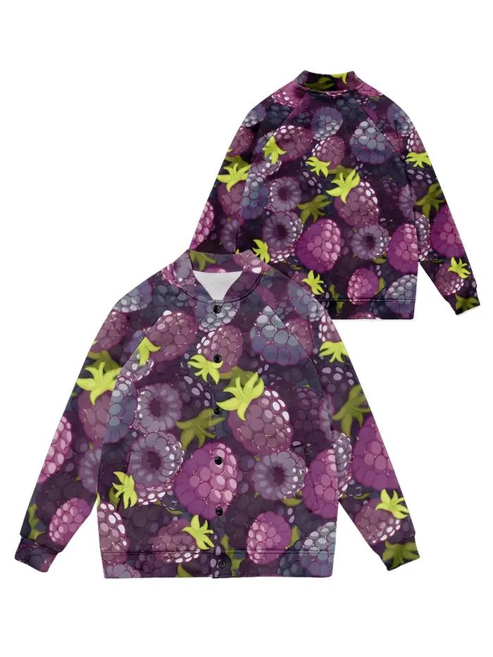 Veste de Baseball imprimée framboise, col haut, boutons-pression, Cardigan tendance, motif de baies,