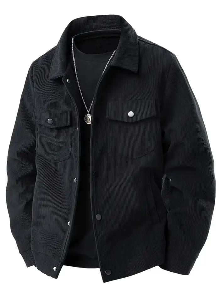 Veste en velours côtelé pour homme, col rabattu, boutons, poche poitrine, style décontracté vintage 