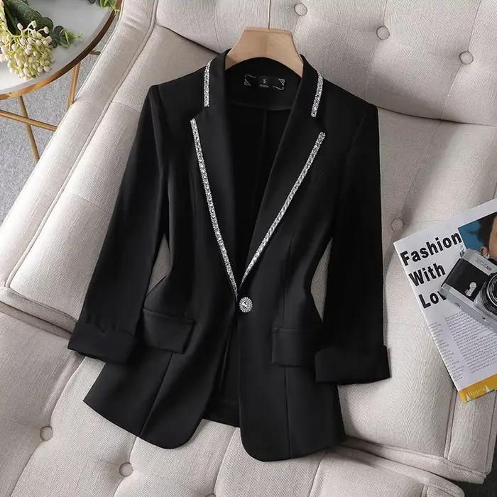 Veste coupe couvertes imbibée de diamants pour femmes, vêtements de bureau formels, veste de travail