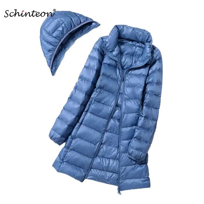 Schinconstable sur M-7XL Femmes Doudoune Ultralégère Blanc Duvet de Canard Long Manteau avec perfecH
