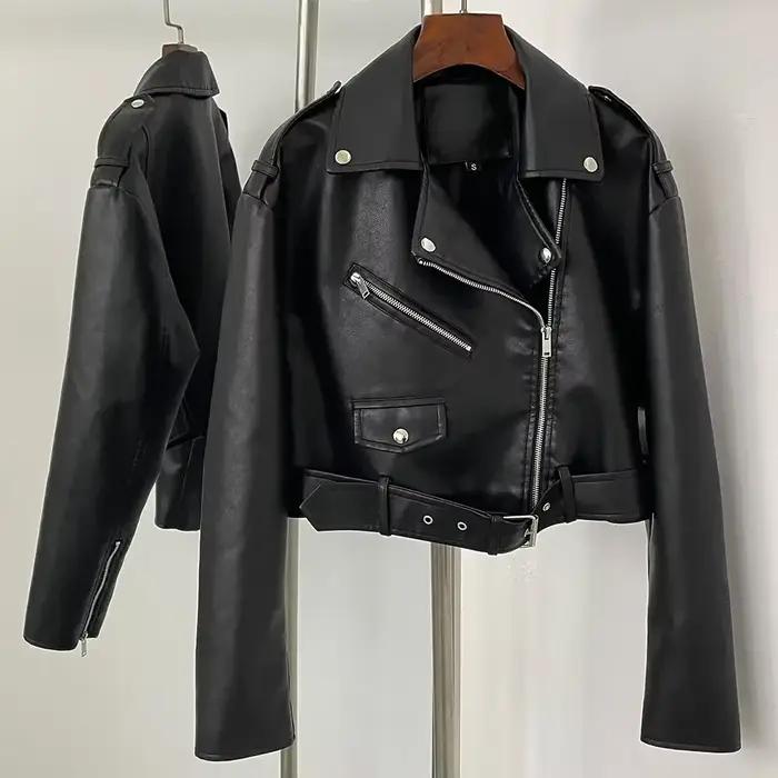 Nouvelle veste de motard pour femme en similicuir PU, style moto, printemps, automne, col court, man