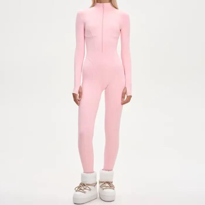 Vêtements de ski coupe-vent roses, ensemble 2 pièces pour femmes, manteaux à capuche avec fermeture 