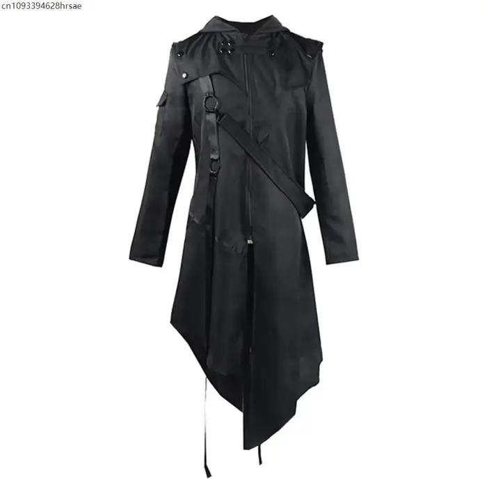 Manteau gothique médiéval pour hommes, Trench-Coat à capuche irrégulière, Hip Hop, Steampunk, Long p