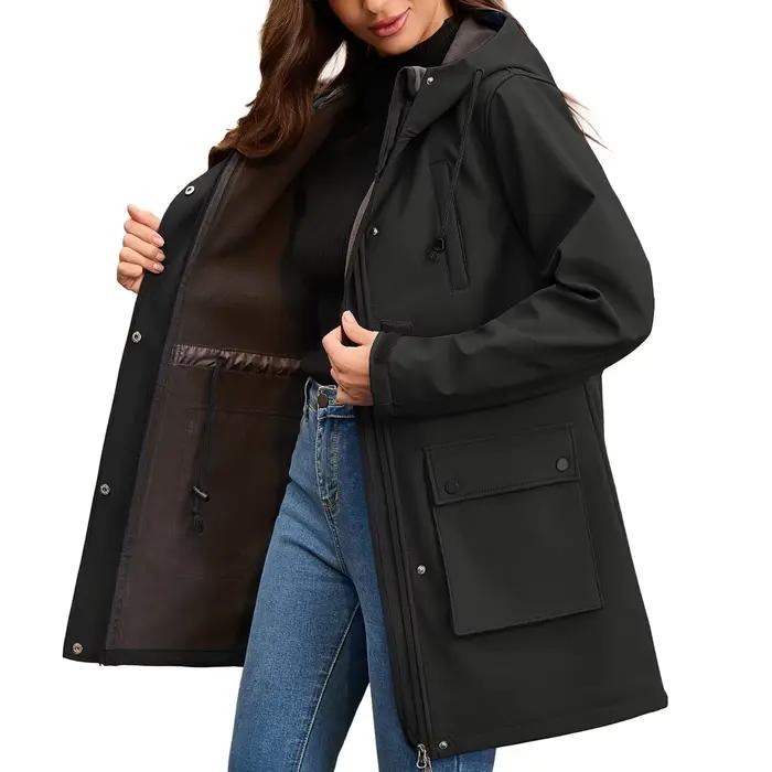 Trench-Coat imperméable à capuche pour femme, veste d'automne et d'hiver, imperméable longue en pelu