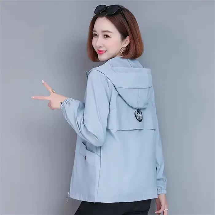 Veste à capuche sauvage pour femme avec fermeture éclair, manteau doublé, coupe-vent bleu, mode coré
