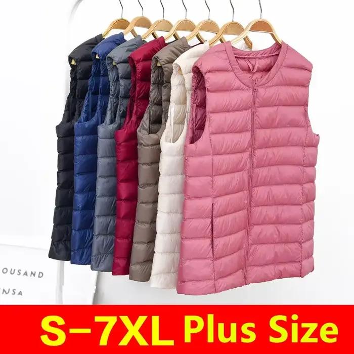 Doudoune en fibre ultralégère pour femme, col rond, mince, compressible, grande taille, 5XL, 6XL, dé