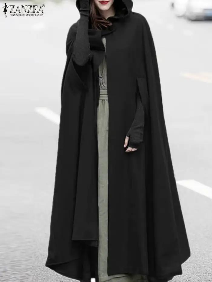 Mode longue Cape manteau ZANZEA femmes à capuche laine mélange manteau automne sweats à capuche Ponc