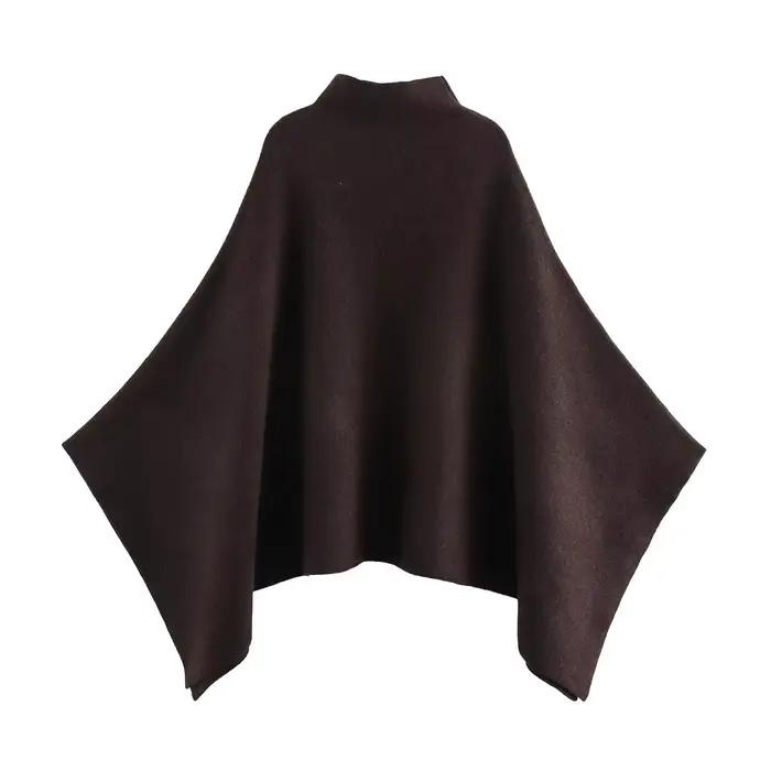 Manteau cape asymétrique en tricot pour femme, style européen, collection 2026