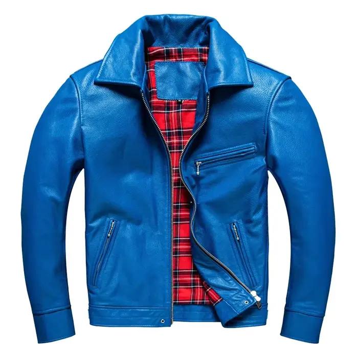 Veste décontractée en cuir véritable pour homme, manteau de moto court en cuir de veau doux, veste e