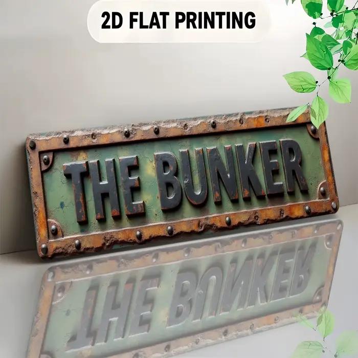 Plaque murale vintage rustique en métal « THE BUNKER » - Plaque plate 2D en aluminium pour la décora