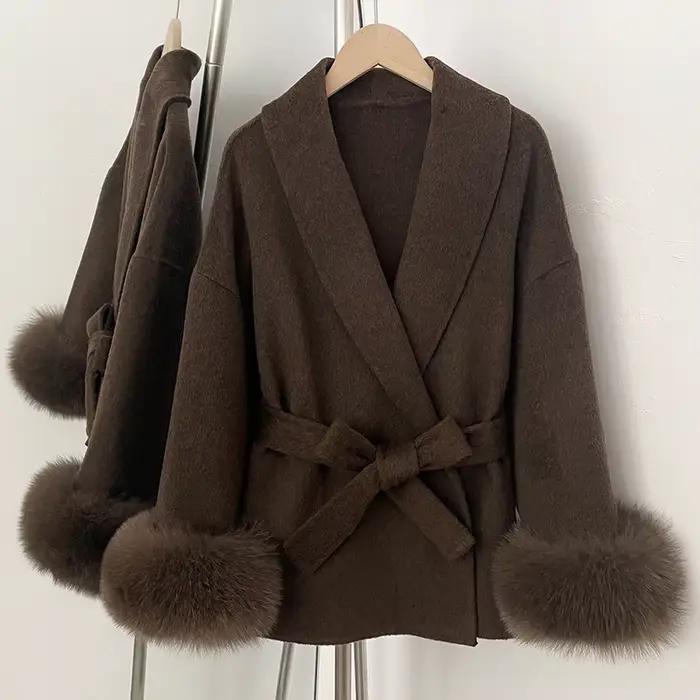 DFDG-Manteau court en laine cachemire pour femme, revers à lacets, tempérament de la mode, nouvelle 
