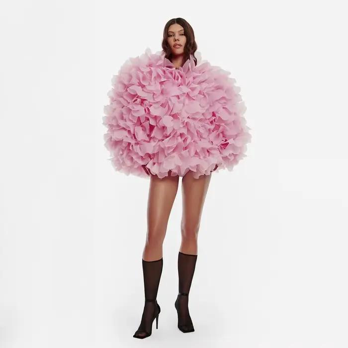 Couture rose volants femmes veste manches longues mode femme veste d'extérieur femme manteau veste d