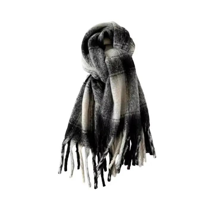 Écharpe cou à carreaux 39BD, châle enveloppant avec glands, accessoire cou d'hiver pour femmes homme