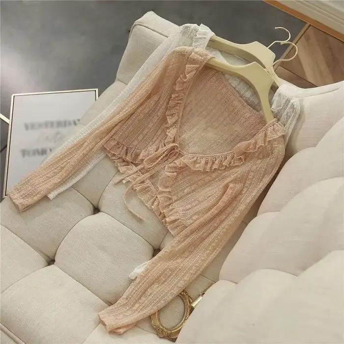 Manteau de Protection Solaire en Dentelle pour Femme, Cardigan à Volants avec Nministériels d, Chemi