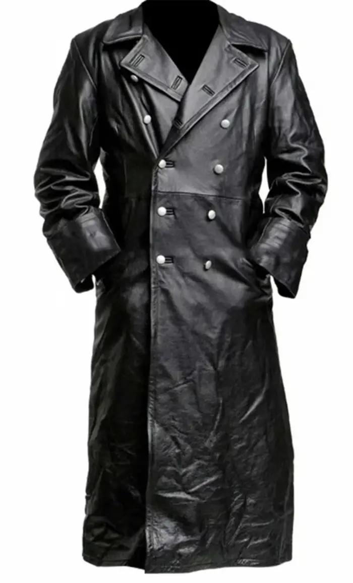 Manteau de trench en cuir véritable noir pour homme, uniforme militaire allemand classique de la Sec