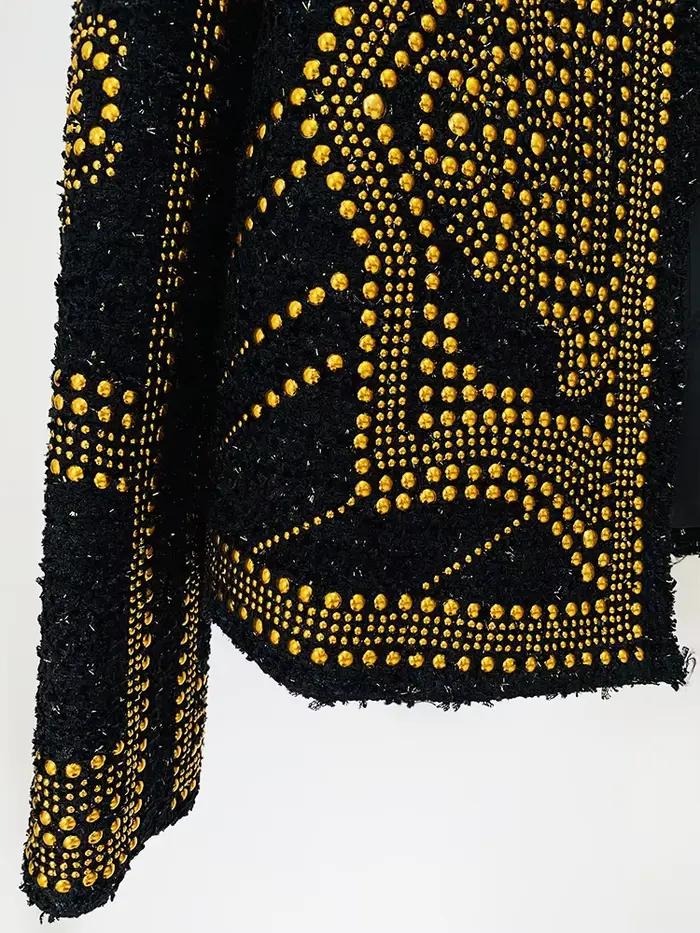HIGH STREET Nouveauté 2026 Automne/Hiver Veste de créateur pour femme en tweed ornée de rivets métal