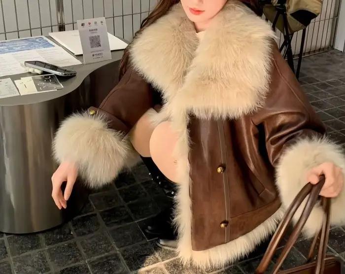 Parka avec revêtement en fourrure et cuir pour femme, automne et hiver, Style Parka, remplissage en 