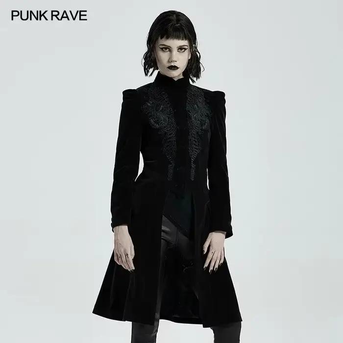 PUNK RAVE-Manteau mi-long gothique pour femme, magnifique veste rétro, velours de trame de haute qua