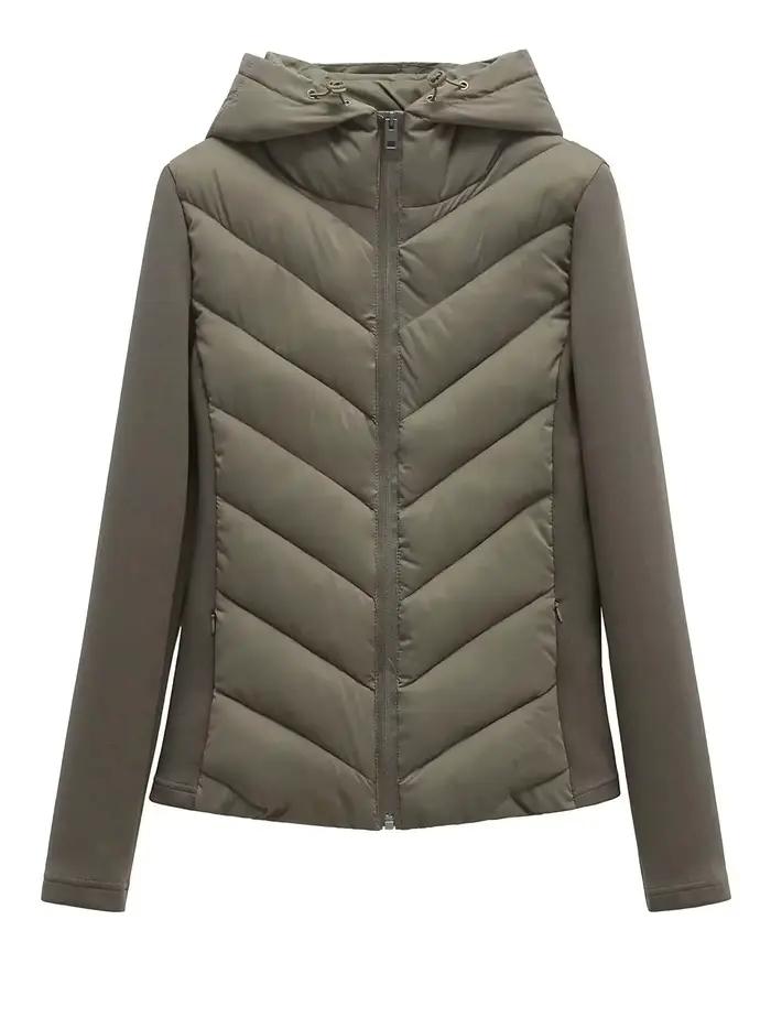 2025 automne hiver femmes élégant Patchwork à capuche Air coton vestes dame mode armée vert chaud mi