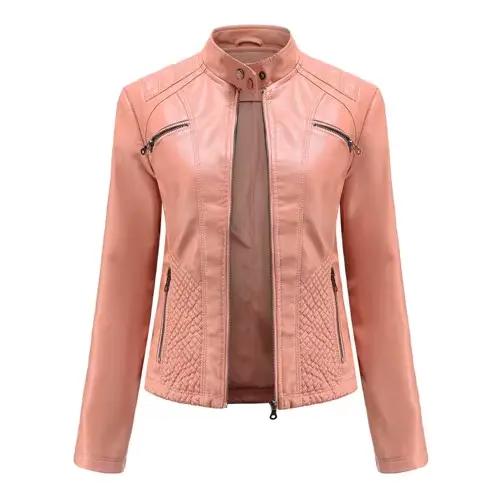 Veste en cuir pour femmes, automne-printemps 2026, veste de moto pour femmes, fermeture éclair, roug
