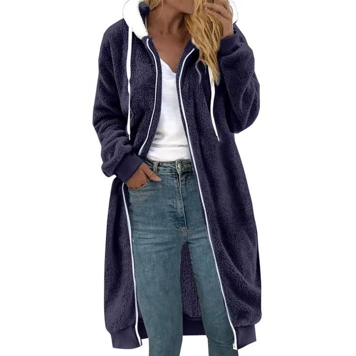 Nouveau Manteau en Fourrure Double Face Épaisse Mi-longue pour Femme avec Capuche Automne Hiver Conf