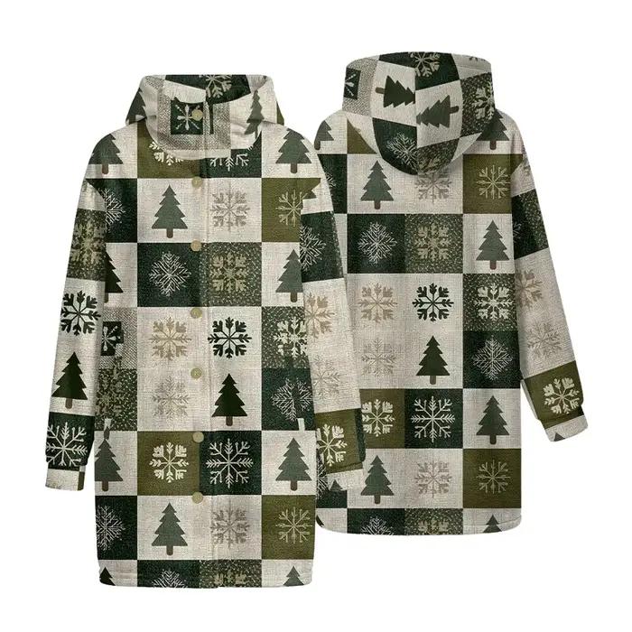Trench-Coat à capuche pour hommes, multicolore, arbres de noël, flocons de neige, veste longue festi
