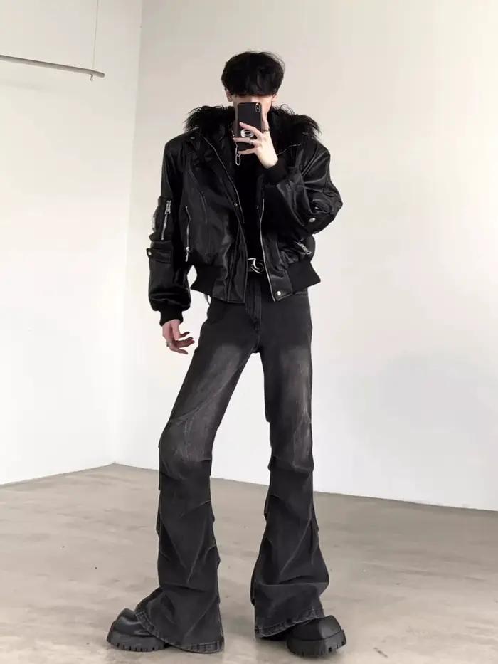 Mauroicardi printemps automne Cool court surdimensionné noir chaud veste en cuir Pu hommes avec faus