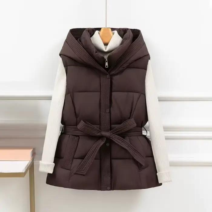 Hiver vers le bas coton gilet veste femmes 2025 nouveau sans manches à capuche bouffant Parkas chaud