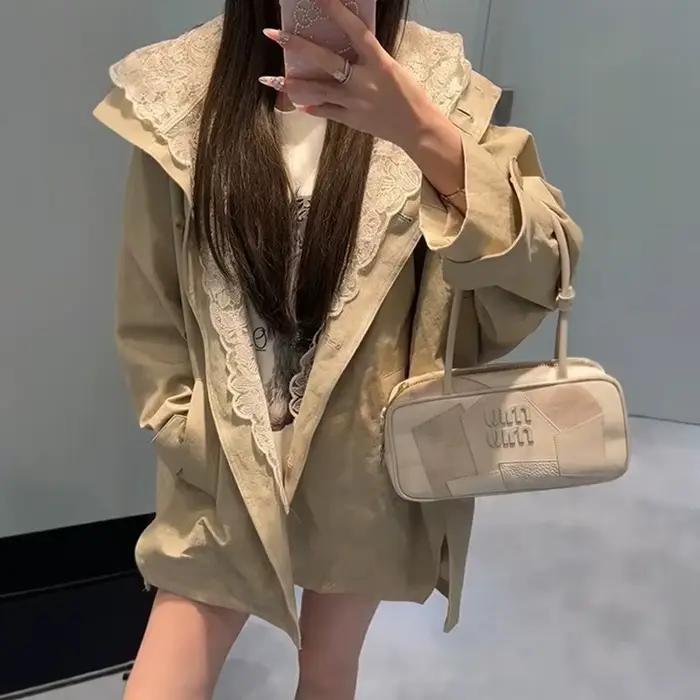 Trench-Coat Long cousu 2025, ample, nouveau manteau décontracté en dentelle